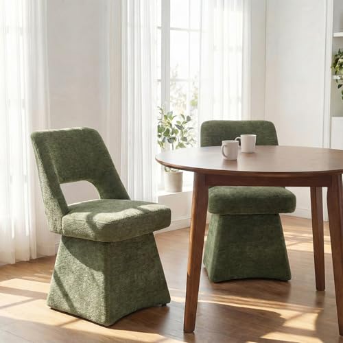 VKNOW Upholstered Swivel Dining Chair with Curved Open Back | Modern Dining Room Chairs with Chenille Fabric, Space-saving, Easy Assembly, for Dining Room, Living Room, Bedroom, Green - color: Green