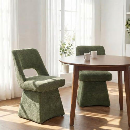 VKNOW Upholstered Swivel Dining Chair with Curved Open Back | Modern Dining Room Chairs with Chenille Fabric, Space-saving, Easy Assembly, for Dining Room, Living Room, Bedroom, Green - color: Green