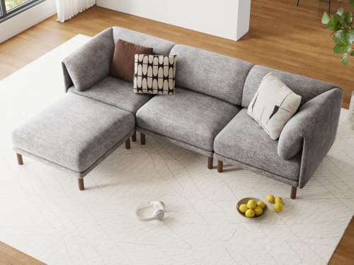 Cloud Sectional Couches for Living Room,Modular Sectional Sofa,Grey | L-Shaped Extra Deep 4 Seater,Mid Century Modern Sectional Couches With Solid Wood Leg,Large Sofa for Big Space - color: Grey, size: 4 Seats L-Shaped Sofa