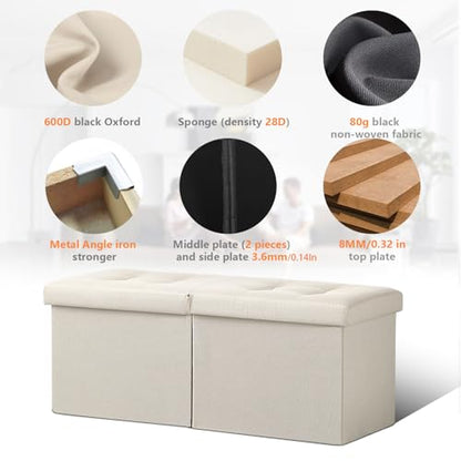 AmasSmile Footrest Ottoman Storage Bench,34" Linen Folding Chest,Beige | Large Ottoman with Storage,Thicker Foam Padded Seat,Livingroom,Dorm,Bedroom,Entryway,Easy to install,34 x 13 x 13in - color: Beige-linen