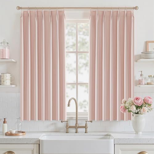 UHITECH Short Linen Blackout Curtains 54 Inch Long for Bedroom Blush Pink | Sun Blocking, Thermal Insulated, Suitable for Kitchen/Living Room/Small Window/Basement, Noise Reducing, Room Darkening - color: #06 Blush Pink, size: 40"W x 54"L (Pack of 2)