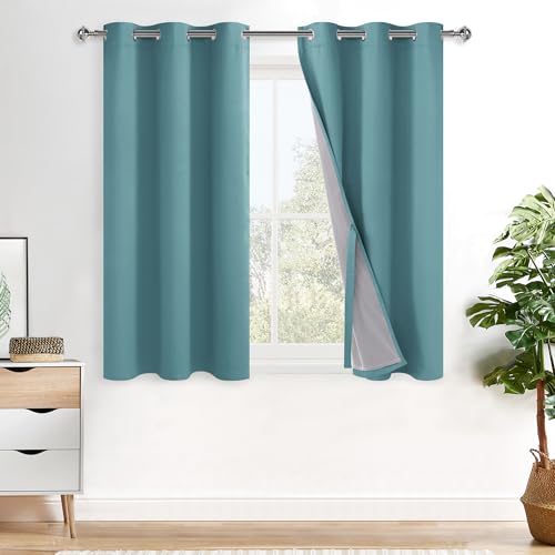 XWZO 100% Blackout Curtains - Thermal Insulated Black Liner Curtains, Noise Reducing and Heat Blocking Drapes for Hall and Studio Windows with Tiebacks, Stone Blue, W38 x L45, Set of 2 - color: Stone Blue, size: 38"W x 45"L (Pack of 2)