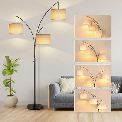 OUTON Wood Tripod Floor Lamp with Shelves and Arc Led Floor Lamp