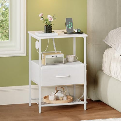 Somdot Nightstand with Charging Station & LED Light, Bedroom Bedside Table | Dorm, Guest Room, Kids Room, Laundry, Closet, Entryway and Hallway, White - color: White, size: 11.8"D x 15.7"W x 23.4"H (1 Drawers)