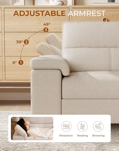 Upvilla 71.25" Modern Sofa Couch Deep Seat Sofa for Living Room(Beige) | 8”Cushion, Comfy 2-Seater Chenille Loveseat with Convertible Armrest, Removable Sofa Cover, High Leg - color: Beige, size: 71.25" Couch