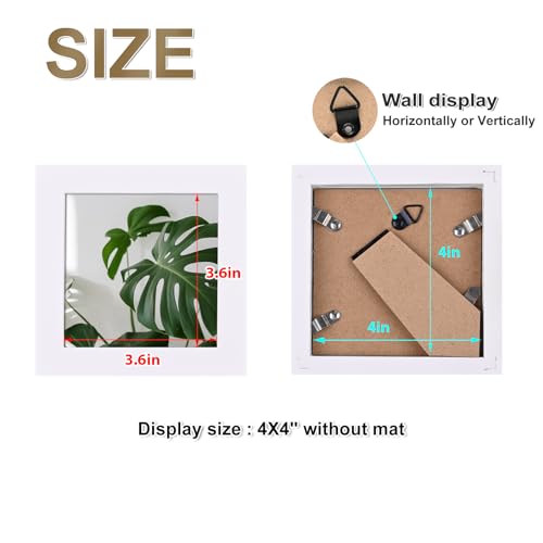 Egofine 4x4 Picture Frames Set of 4, Made of Solid Wood Covered by Plexiglass Display 4x4 for Table Top Display and Wall Mounting Photo Frame, White - color: White, size: 4x4