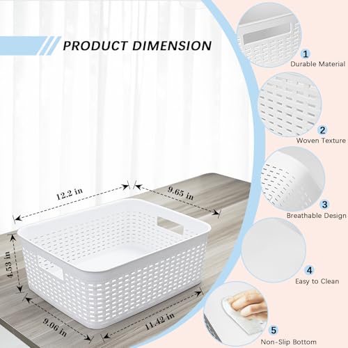 Plastic Storage Baskets for Cabinets, Household Pantry Organization with Handle,Organizer Bins for Room,Bathrooms,Under-Sink,Kitchen (White, M-3PACK) - color: White, size: M-3PACK
