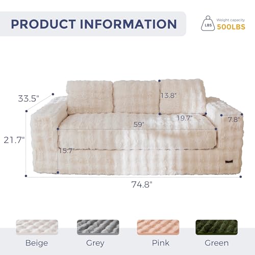 MAXYOYO 3-Seater Boneless Sofa Couch, Modern Bubbled Sofa for Living Room, Soft Bean Bag Chair High-Density Foam Couch with Pillows, No Assembly Required - color: Bubble Beige, size: 3 Seater