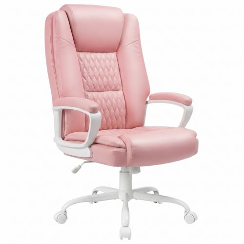 Home Office Executive Desk Chair, High Back PU Leather Chair, Height Adjustable Swivel Computer Chair with Padded Armrest, Pink - color: Pink