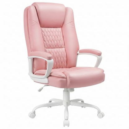 Home Office Executive Desk Chair, High Back PU Leather Chair, Height Adjustable Swivel Computer Chair with Padded Armrest, Pink - color: Pink