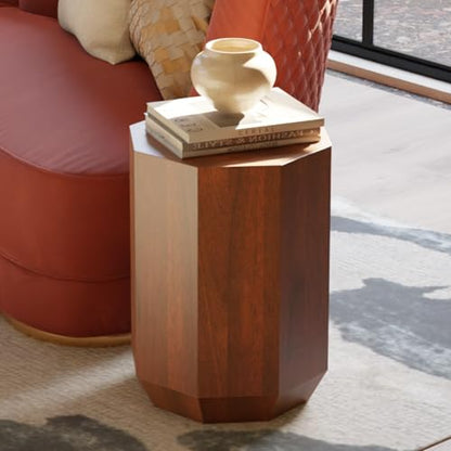 Relso Octavian Geometric End Table - Solid Mango Wood, Walnut Finish, Boho Design, Modern Farmhouse Style, Compact Coffee Table, Nightstand for Bedroom, Living Room, Reading Area (Octavian Brown) - color: Brown