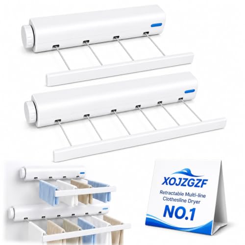 Retractable Multi-line Clothesline Dryer, Clothes Line Indoor, Balcony Laundry Lines, Heavy Duty Hanging Bar, Outside Wall Mounted Drying Rack Outdoor Hanger Spring-Loaded Automatic - color: Mixedx2