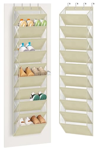 AOODA 10 Tier Clear Over the Door Shoe Organizer Storage, Deep Pockets Large Hanging Shoe Rack for Closet Door, Fit 20 Pairs Shoe Holder Hanger for Sneakers, Boots (Deep beige) - color: Deep beige, size: 71"
