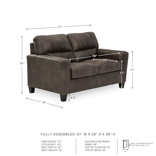 Signature Design by Ashley Modern Faux Leather Loveseat, Small Sofa, Gray | Sag-resistant proprietary platform foundation, Compact 61-inch profile for tight spaces, Navi Series - color: Grey, style: Loveseat