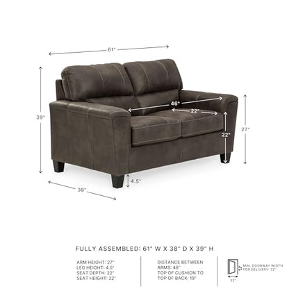 Signature Design by Ashley Modern Faux Leather Loveseat, Small Sofa, Gray | Sag-resistant proprietary platform foundation, Compact 61-inch profile for tight spaces, Navi Series - color: Grey, style: Loveseat