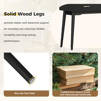 FUNKOCO Black Small Vanity Desk with Drawers, 40 Inch Simple Writing Desk | Vanity Desk No Mirror with 4 Solid Legs, Modern Computer Desk for Small Spaces, Home Office, Study - color: Black