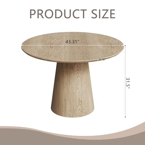 Round Dining Table for 4, Modern 43" Natural Wood Grain Dining Table with Cone Pedestal Base, Round Kitchen Table for Living Room, Kitchen, Dining Room, Natural - color: 43 Inch Natrual