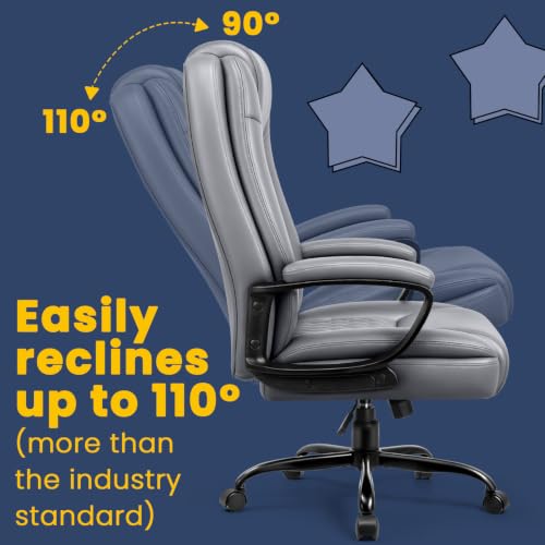 Leather Office Desk Chair,Ergonomic Office Chair with Lumbar Support,Computer Chair,Executive Leather Chair with Padded Flip-up Arm,Adjustable Armrests, Black,275LBS - color: Grey