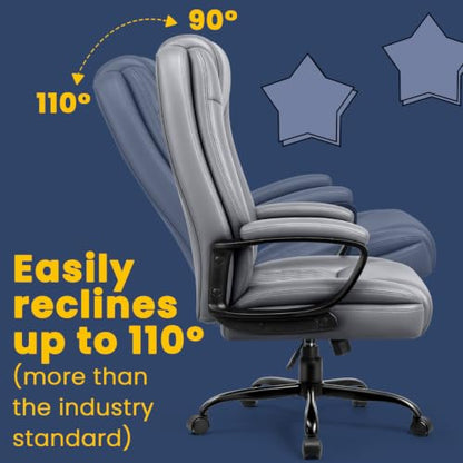 Leather Office Desk Chair,Ergonomic Office Chair with Lumbar Support,Computer Chair,Executive Leather Chair with Padded Flip-up Arm,Adjustable Armrests, Black,275LBS - color: Grey