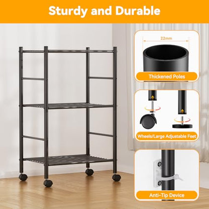 BolDuck 3 Tier Shelf Organizer Rack, Metal Shelving Unit with Wheels/Leveling Feet, Space-Saving Storage Shelves for Closet Laundry Bathroom Kitchen Pantry, 18.11" Wx12.6 Dx31.5 H - size: 3 Tier Shelf with Wheels