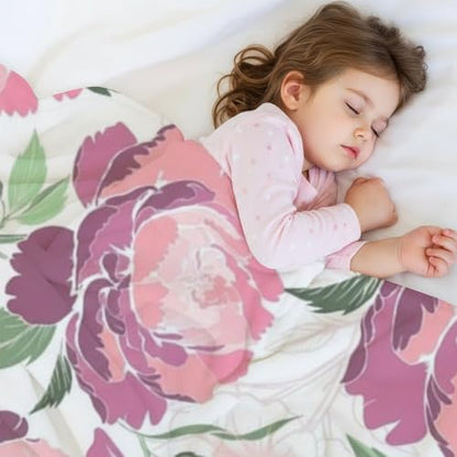 Pastel Pink Peony Flower Fleece Throw Blanket Soft Warm Cozy Throw for Women Men Adults Throws New Apartment Gifts House Essentials for Home Living Room Bed 60X80 Inches - size: 60 × 80 inch