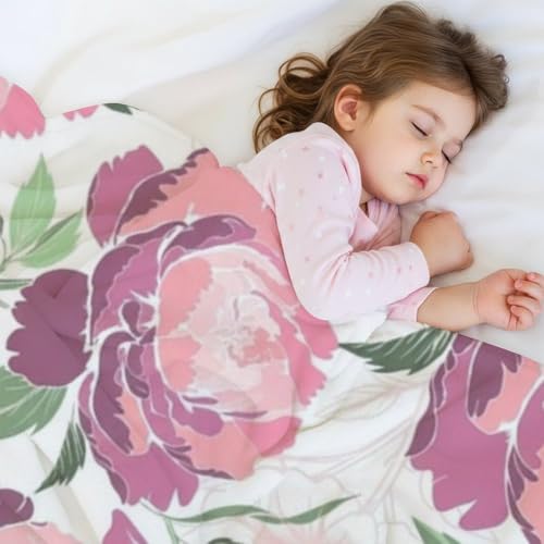 Pastel Pink Peony Flower Fleece Throw Blanket Lightweight Cozy Fuzzy Comfy Warm Sofa Blanket for Wife Girls Blankets All Seasons for Home Living Room Bed 50 X 60 Inch - size: 50 × 60 inch