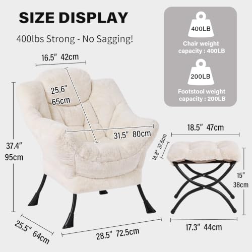 Lazy Chair with Ottoman, Comfy Reading Accent Chair, Plush Beige | Foldable Footrest, Padded Seat and Backrest, Side Pocket for Lounging in Living Rooms, Bedrooms, Dorms and Small Spaces - color: Plush-beige