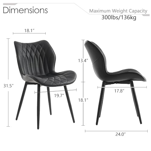 Kidol & Shellder Dining Chairs Set of 2, PU Leather Upholstered Kitchen Chairs with Back Armless, Mid Century Modern Side Chair for Dining Room, Living Room, Lounge, Restaurant, Black - color: Black