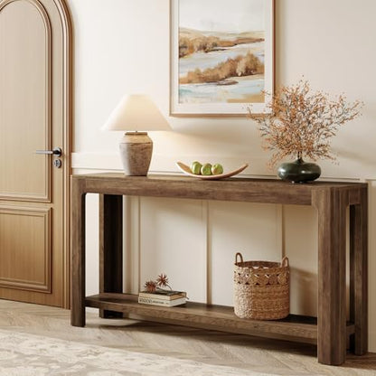 Tribesigns 63 Inch Entryway Console Table, 2-Tier Farmhouse Narrow Sofa Table Behind Couch, Accent Entrance Console Furniture for Entryway, Foyer, Hallway, Rustic Brown - color: Rustic Brown