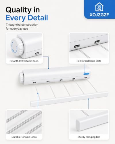 Retractable Multi-line Clothesline Dryer, Clothes Line Indoor, Balcony Laundry Lines, Heavy Duty Hanging Bar, Outside Wall Mounted Drying Rack Outdoor Hanger Spring-Loaded Automatic - color: 5 Ropesx1