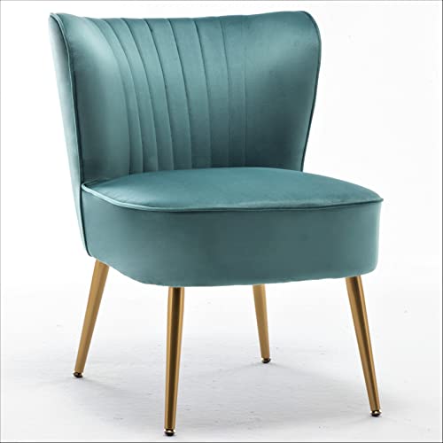 Container Furniture Direct Modern Velvet Accent Chair for Living Room, Bedroom, or Entryway, Stylish and Comfortable Armless Design with Metal Legs, Teal - color: Teal