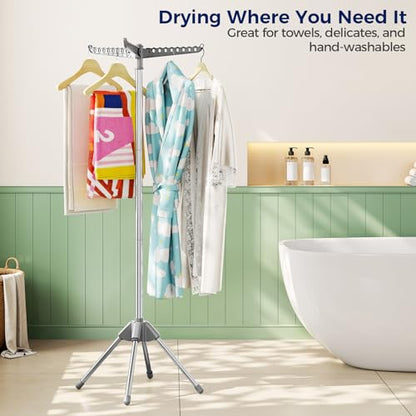 KINGBOARD Clothes Drying Rack, 59" H Laundry Drying Rack, 3 Rotatable Arms | 360° Rotatable Arms, 27 Hanger Holes, Stainless Steel, Tool-Free Setup, Portable for Travel & Small Home, Indoor, 27lbs Hold - size: 1 Tier