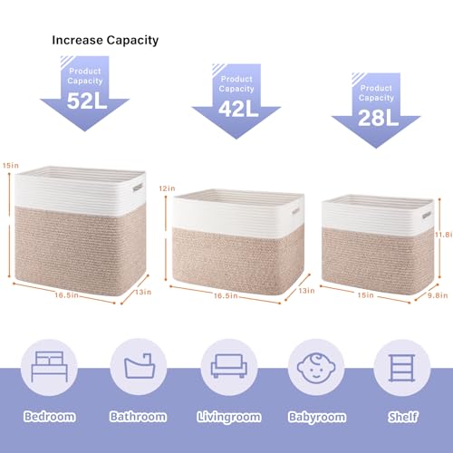 OIAHOMY Storage baskets for Shelf, Toy Storage Basket, Collapsible Storage Bins, Blanket Basket Living Room, Closet Storage for Bedroom, 16.5 x 13 x 12 Inches-Pack of 2-Brown - color: Brown, size: 16.5" x 13" x 12"