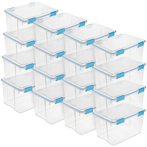 Sterilite 16-Pack Gasket Box, Weather-Resistant Storage Bins with Latching Lids, 54 Quart - Heavy-Duty Organizing Containers for Closet, Bathroom, and Office - size: 54 Quart, style: 16 Pack