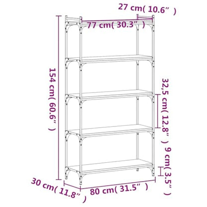 5-Tier Industrial Bookcase, 60.6 Inch Tall Bookshelf with Height Adjustable Shelves and Metal Frame, Matte Black Engineered Wood Shelving Unit for Living Room and Office - color: Black, size: 5-Tier