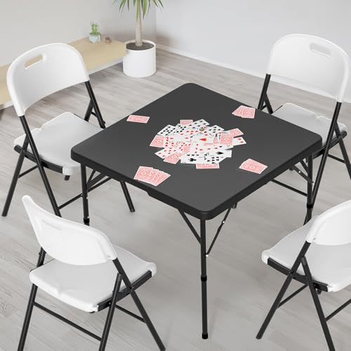 VINGLI 34" Fold in Half Square Table, Bi-Folding Commercial Portable Plastic Dining Table for Kitchen Outdoor Party Wedding Event, Black - color: Black, size: 34 inches