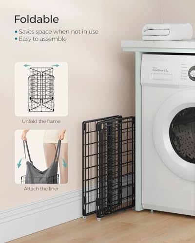 SONGMICS Laundry Hamper, 11 Gal. (50L) Laundry Basket, Collapsible Clothes Hamper, Removable and Washable Liner, Metal Wire Frame, for Bedroom Bathroom, Black and Gray ULCB150G01 - color: Black + Gray, size: 50 L