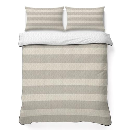 Minimalist Taupe Stripes Queen Quilt Bedding Set,Summer Quilt Lightweight Quilted Coverlet with 2 Pillow Shams, Farmhouse Linen Texture 3-Piece Bedspread Quilt Set for All Season - size: Queen-90x96in