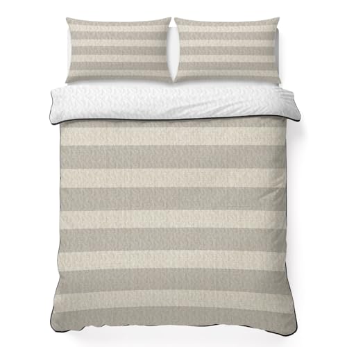 Minimalist Taupe Stripes Full Quilt Bedding Set,Summer Quilt Lightweight Quilted Coverlet with 2 Pillow Shams, Farmhouse Linen Texture 3-Piece Bedspread Quilt Set for All Season - size: Full-78x90in
