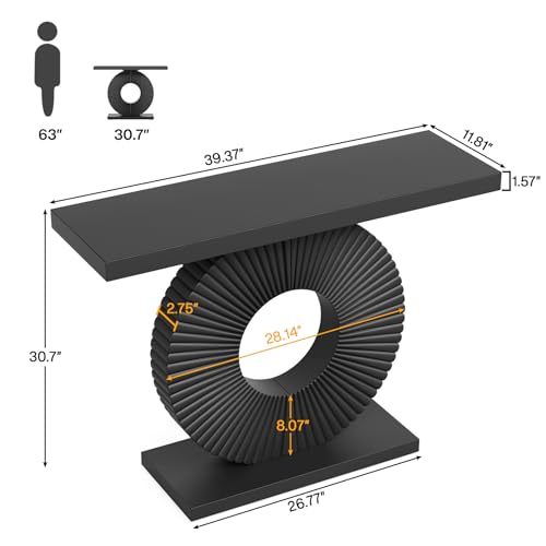 Tribesigns Modern Console Table with Geometric Base, 40 inch Wood Entryway Table Sofa Table Narrow Long, Contemporary Accent Table for Living Room, Entryway, Hallway, Black - color: Black