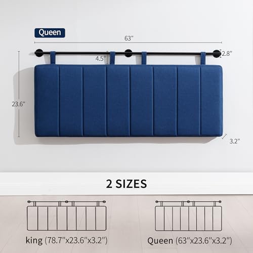 Queen Headboard Only, Wall Mounted Hanging Upholstered Bed Head Board | Modern Vertical Channel Design of Fine Linen, Elegant Dark Blue Fluted Headboard for Bedroom (Dark Blue, Queen Size) - color: Linen/Blue, size: Queen