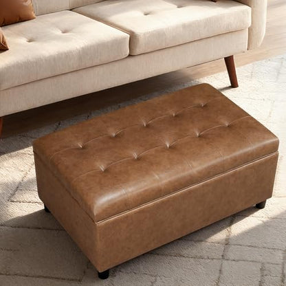 Rectangular Lift Top Storage Ottoman Bench, Faux Leather Storage Bench for Living Room Entryway Bedroom, Ochre Yellow - color: Ochre Yellow
