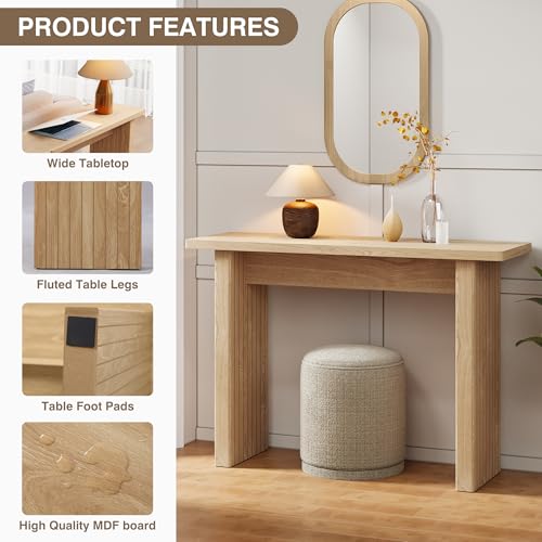 Narrow Console Table, Modern Fluted Skinny Entryway Table, Natural | Fluted Console Table for Behind Couch, Small Thin EntrywayTable, 43.3" Wood Foyer Table for Living Room Hallway Entrance - color: Natural