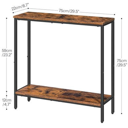 HOOBRO 29.5" L Narrow Console Table, 8.7" D Small Entryway Table | Sofa Table Behind Couch with 2-Tier Storage Display Shelves for Hallway, Foyer, Living Room, Bedroom - color: Rustic Brown and Black