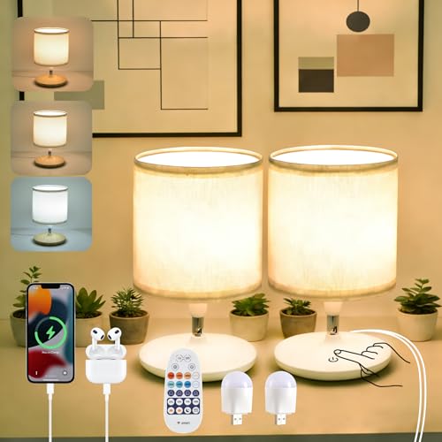 Table Lamps Set of 2, Bedside Lamps with USB C Ports for Nightstand, Dimmable Touch Table Lamps for Bedroom Living Room, 3 Color Temperatures with Remote & App Control, 2 LED Bulbs Included - color: White