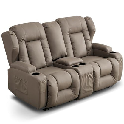 Loveseat Recliner Sofa,RV Wall Hugger Recliners with Console,Reclining Loveseat Sofa Recliner with Cup Holders/Lumbar Pillows for Small Spaces,RV Furniture (Khaki,66" 2-Seater) - color: Khaki, size: 66" 2-Seater