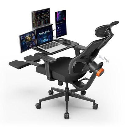 Ergonomic Home Office Chair-Office Desk Chair with Footrest, Auto-Following Backrest & Headrest, 4D Armrests, 96°-136° Recline (Black, with Laptop Table + 2D Headrest) - color: Black, size: With Laptop Table + 2D Headrest