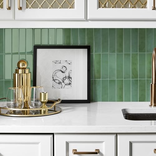 STICKGOO 10-Sheet Peel and Stick Backsplash Tile, Self Adhesive Vinyl Wall Tiles, Stick on Backsplash for Kitchen and Bathroom(Thicker Design) - color: Green & Blue