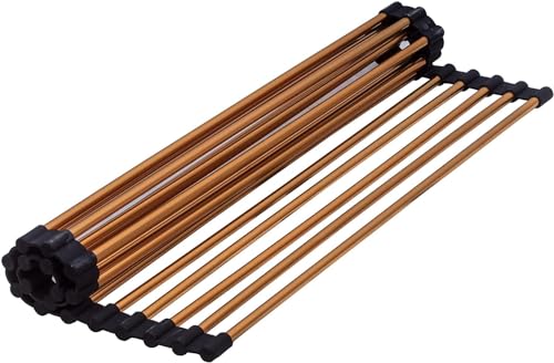 Strictly Sinks Stainless Steel Roll Up Dish Drying Rack – Copper 17 Inch Over The Sink Drying Rack Ideal for Workstation Sinks Only – Multipurpose Foldable Kitchen Dish Rack (17-3/8″ x 13″ x 3/8″) - color: Copper, size: 17 Inch