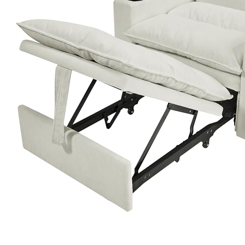 Eafurn 3-in-1 Convertible Sleeper Chair Bed Recliner Daybed w/Adjustable Backrest, Velvet Upholstered Pull Out Reading Chairs Modern Futon w/Cup Holders for Small Spaces Living Room - color: Beige 36.14"